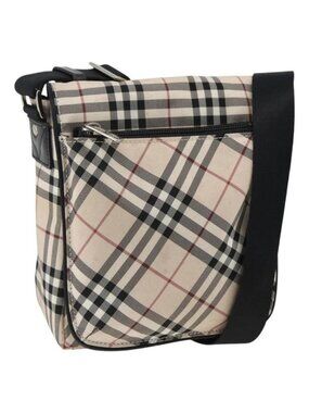 Authentic BURBERRY Nova Check Blue Label Shoulder Bag Nylon Beige Silver